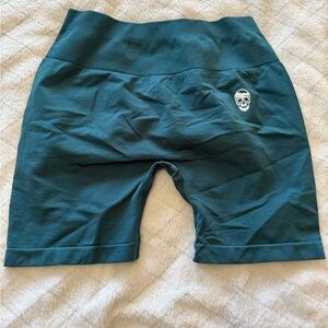 Dark Teal Women's Bike Shorts with Skull Design